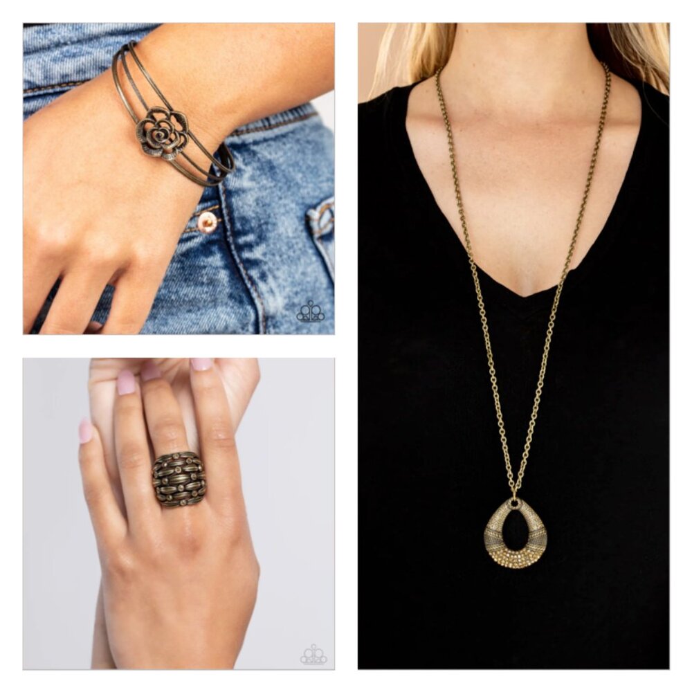 Brass Necklace, Bracelet, and Ring